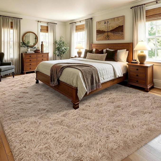 8x10 Extra Large Beige Fluffy Area Rug Non-Slip - Image 4