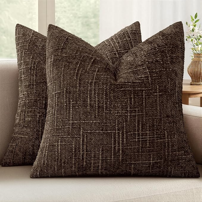 MIULEE Chenille Textured Throw Pillow Covers Reddish Brown 20x20 Set of 2 | by MIULEE
