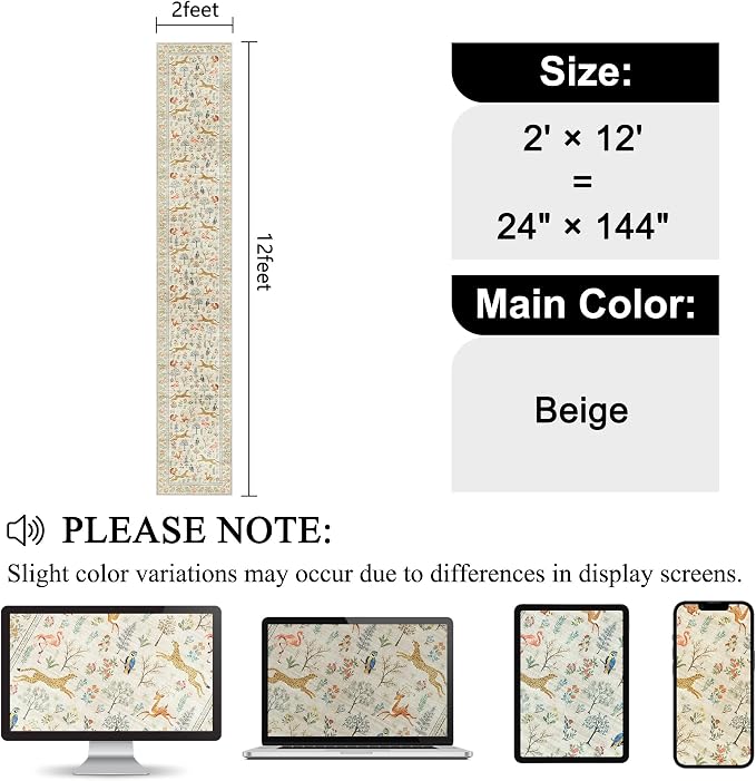 DUKINO 2x12 Washable Runner Rug, Non Slip Animal Rug - Image 2