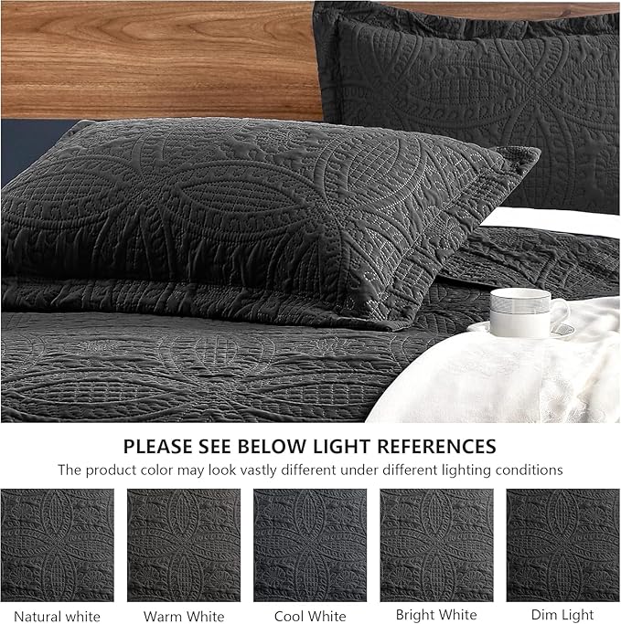 Love's cabin California King Size Quilt Bedding Set Black Bedspreads - Cal King Summer Lightweight Bedspread Comforter - Coin Pattern Coverlet for All Season - 3 Pieces (1 Quilt, 2 Pillow Shams)
