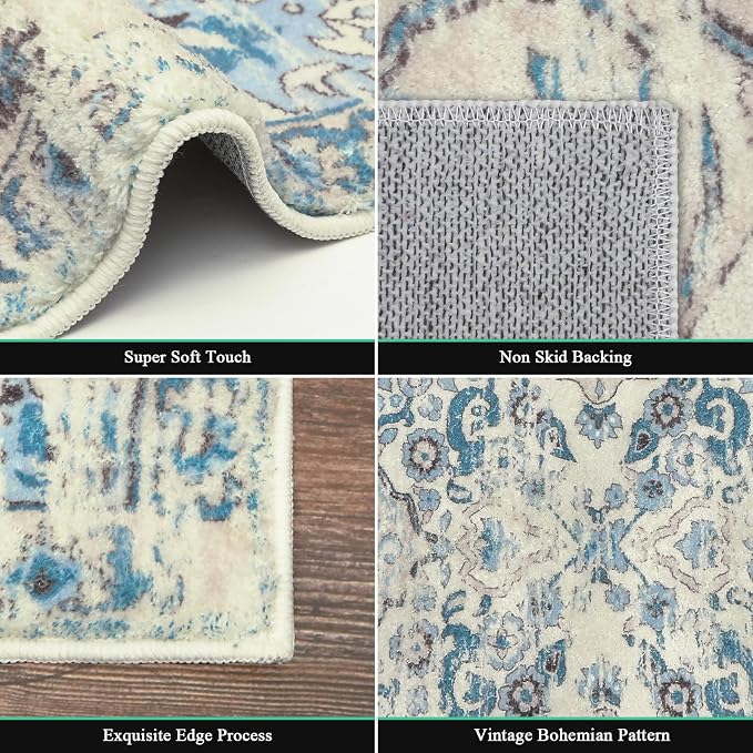 HEBE Hallway Runner Rug 2'x8', Washable Non Slip Kitchen Rug Runner | Soft Boho - Image 3