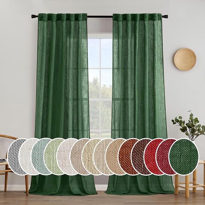 MIULEE Emerald Green Linen Curtains 52x90 Inch Long by MIULEE