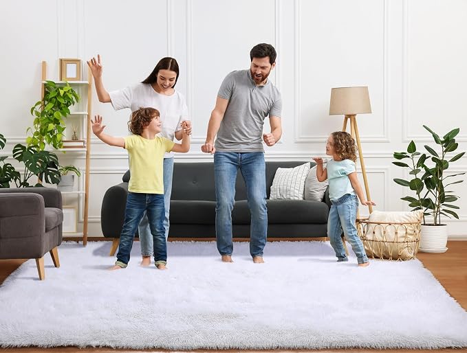 White 8x10 Area Rugs for Living Room, Large Fluffy Shag Bedroom Rug, Soft Plush - Image 8