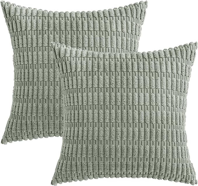 MIULEE Euro Sham Corduroy Decorative Throw Pillow Covers 24x24 Grey Green | - Image 6
