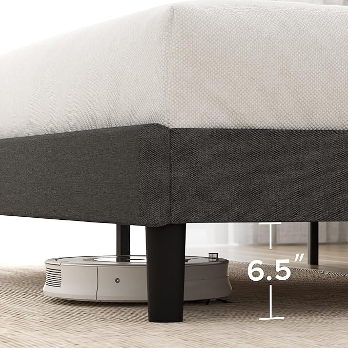 ZINUS Queen Maya Upholstered Bed Frame with Asymmetric Headboard, Durable Wooden Slats, Sturdy Framework, Noise Free Sleep, No Box Spring Needed, Easy Assembly, Eco Friendly Packaging, Dark Grey