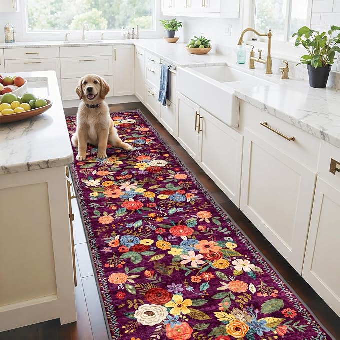 Purple Floral Hallway Runner Rug 2x10 by WelcometoBabovid