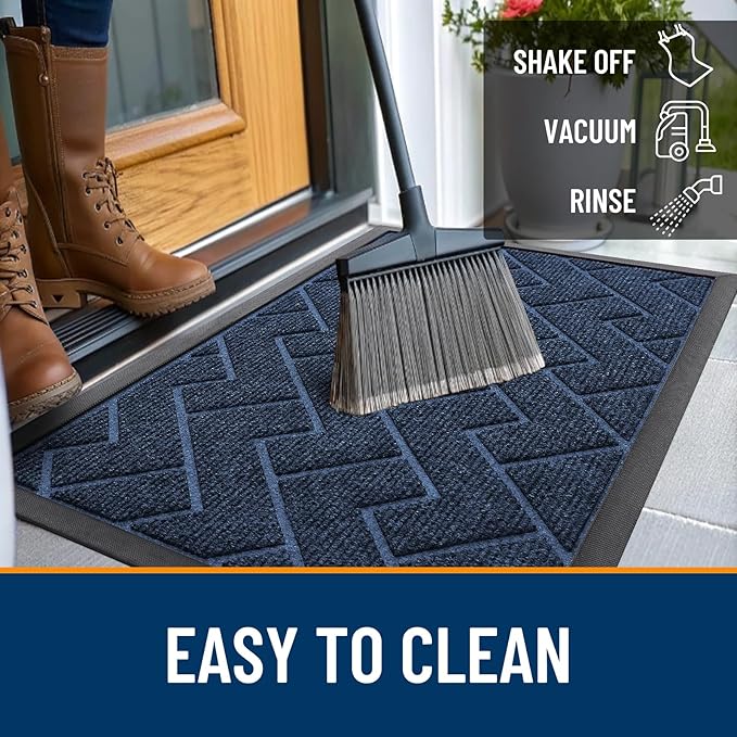OLANLY Front Door Mat Outside 47x23, All-Season Absorbent Rubber Doormat | Blue - Image 6