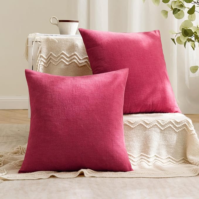 MIULEE Hot Pink Red Chenille Couch Throw Pillow Covers, 20x20 | Set of 2 - Image 4
