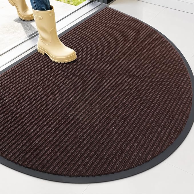 OLANLY Half Circle Front Door Mat 40x32, Waterproof Heavy-Duty Doormat | Brown by OLANLY