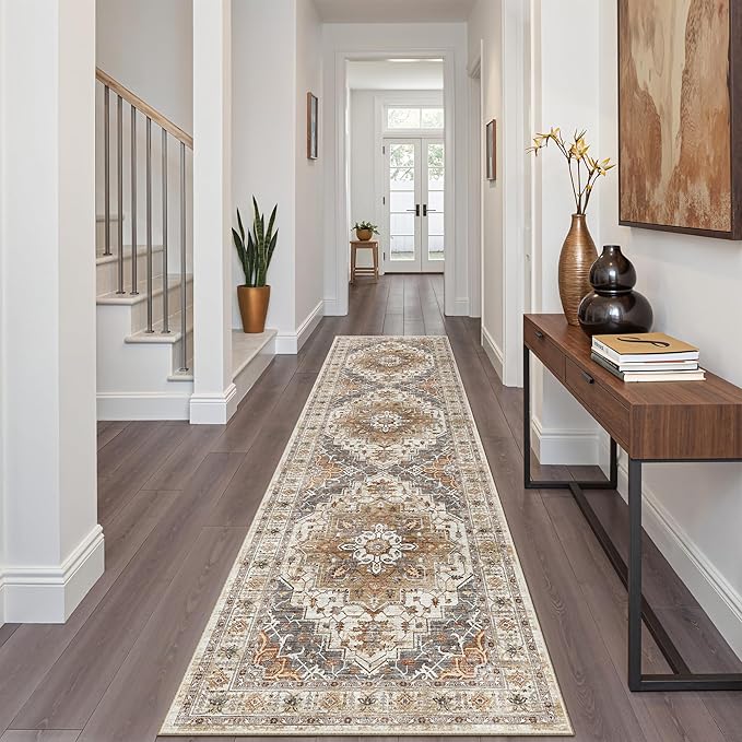 Madane Hallway Runner Rug 2x8 Washable Kitchen Rugs Non-Slip, Turmeric/Grey | by Madane