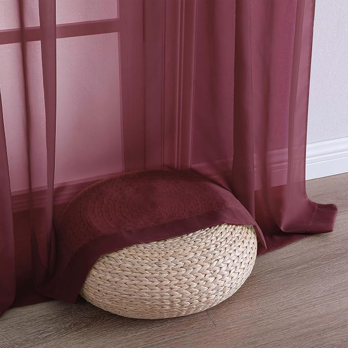 Wine Sheer Curtains 84 Inches Long 2 Panels Set, Light Filtering Sheer Curtains - Image 6