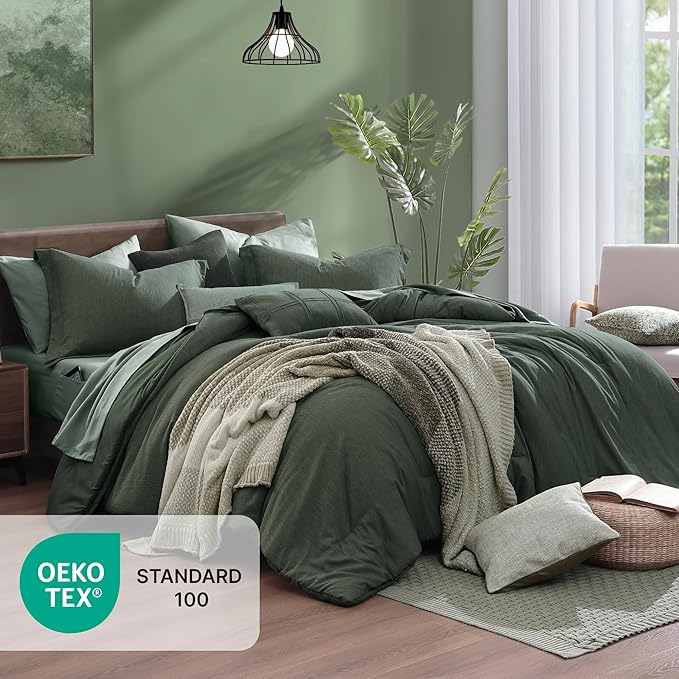 Monbix Twin XL Comforter Set Deep Forest, Cationic Dyeing Bedding Set Reversible 5 Pieces, All Season Bed in a Bag with Comforter, Sheets, Pillowcase & Sham