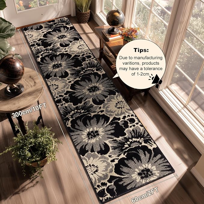 Findosom Hallway Runner Rug 2x10, Non Slip High-Low Textured Floral Washable - Image 2