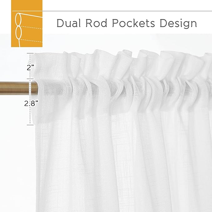 RYB HOME Long Semi Sheer Curtains for Living Room 120 inches Long, Thick Woven Fabric Durable Privacy Protection Drapes for Sliding Glass Door, White, W 52 x L 120 Inch, 1 Pair