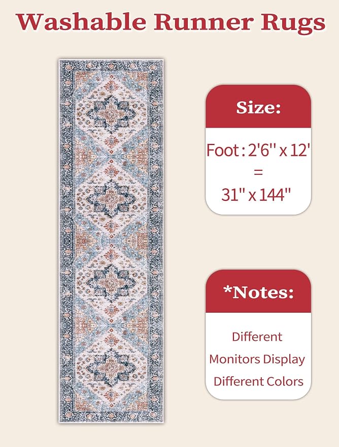 SERISSA 2'6"x12' Washable Non Slip Boho Runner Rug - Image 6