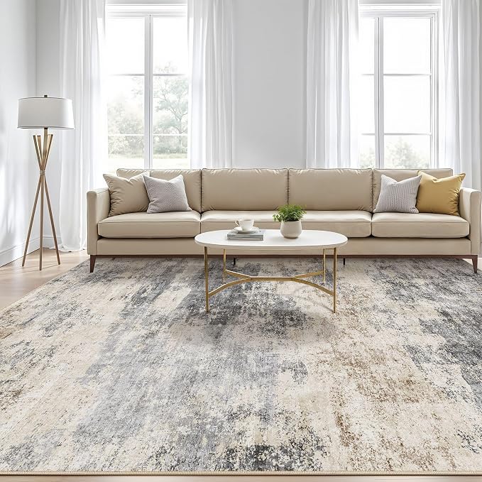 LOONGRUG 6x9 Area Rugs Washable Neutral Modern Living Room Rug Grey Brown | - Image 5