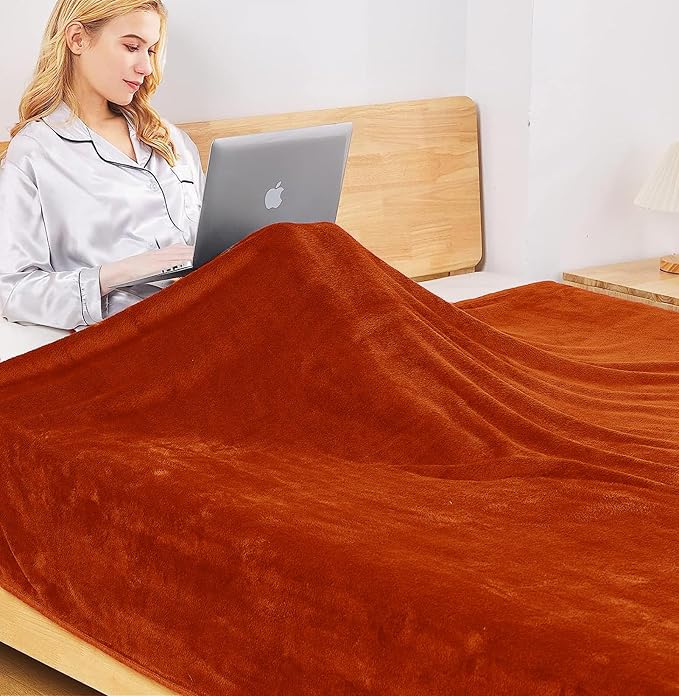 Fleece Blankets for All Season - Premium Lightweight Anti-Static Throw for Travel Size Bed Extra Soft Brush Fabric Warm Sofa Thermal Blanket 51" x 60"(Orange)