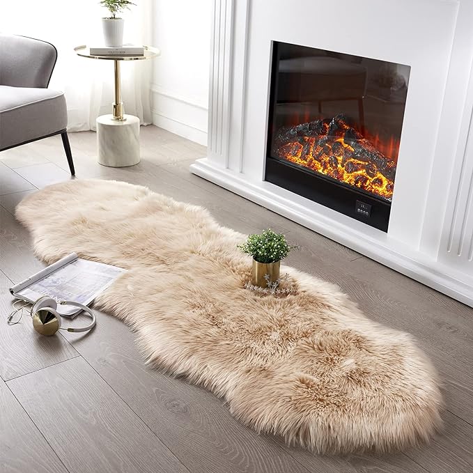 SERISSA 2x6 Fluffy Beige Faux Fur Area Rug by SERISSAHomeDecorCollection
