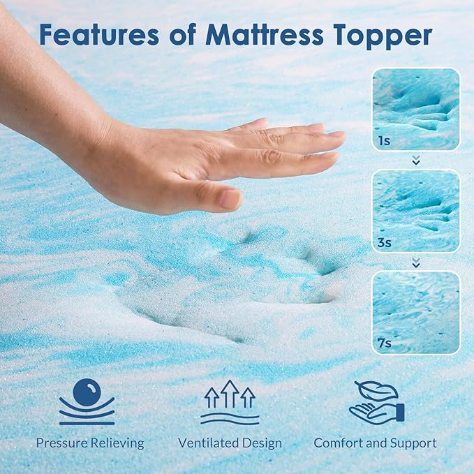 Mattress Topper Full, 4 Inch Gel Memory Foam Bed Topper for Full Size Bed, CertiPUR-US Certified, Blue