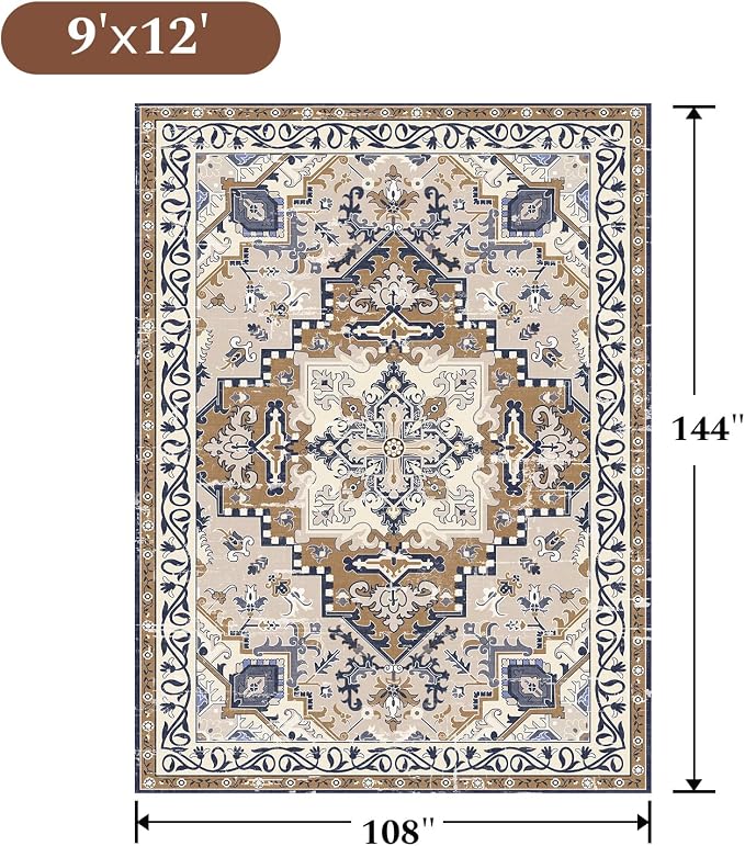 Rugflix 9x12 Area Rugs for Living Room, Washable Light Brown Large Rug | - Image 2
