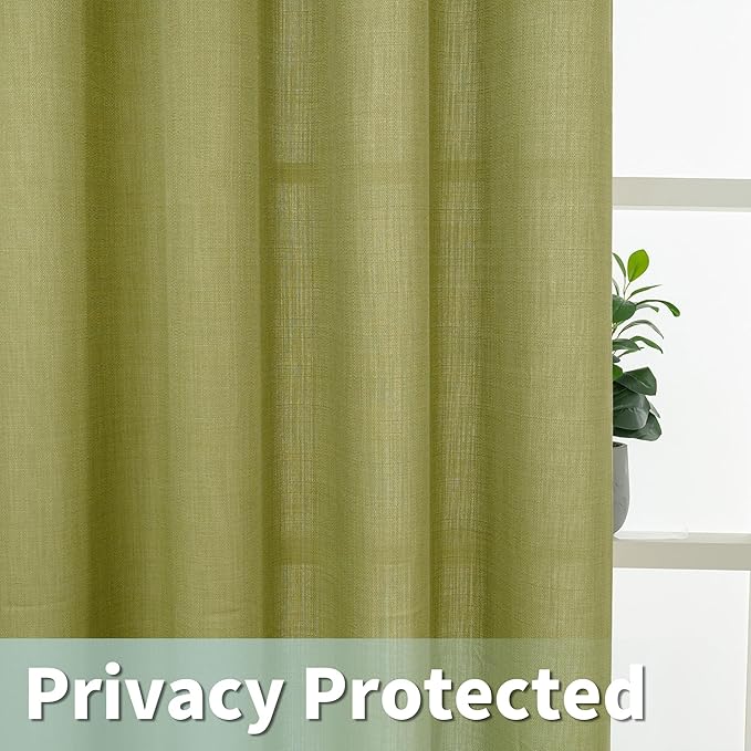 Moss Green Short Linen Curtains 45 inch - Image 4