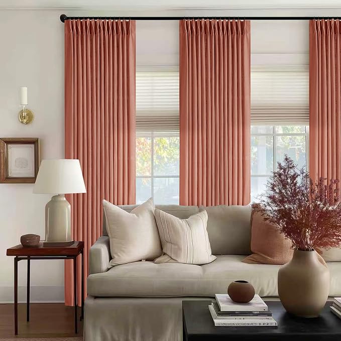 Extra Long Terracotta Pleated Linen Curtains 120 Inches Long Firebrick | Light - Image 7