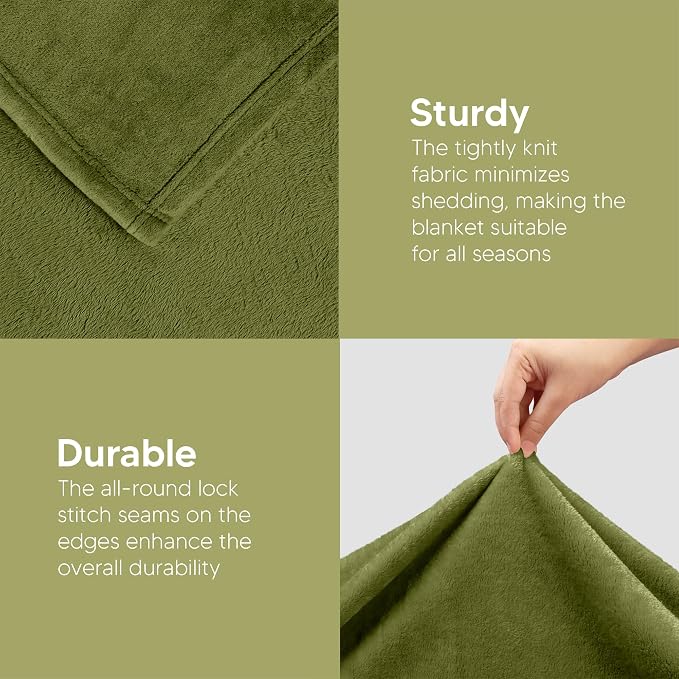 Utopia Bedding Ultra Soft Fleece Bed Blanket Full Size Olive | Microfiber Plush - Image 7