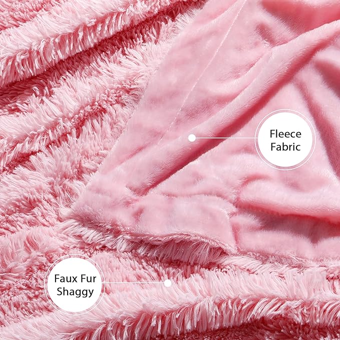 Tuddrom Decorative Extra Soft Faux Fur Blanket Queen Size 80" x 90",Solid Reversible Fuzzy Fluffy Cozy Plush Fleece Comfy Microfiber Fur Blanket for Couch Sofa Bed,Pink