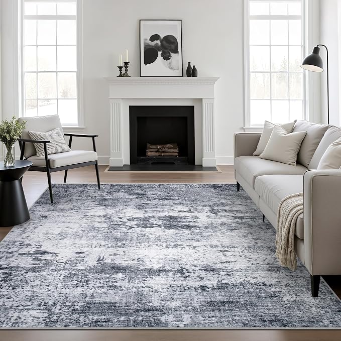 Area Rug Living Room: 4x4 Modern Washable Indoor Soft Carpet Grey | by FXRHLP