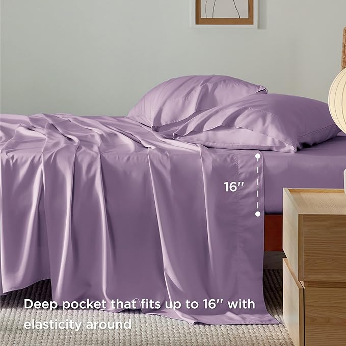 Bedsure Cooling Sheets Twin, Rayon Derived from Bamboo, Breathable & Soft Twin Sheets Set, Deep Pocket Up to 16 Inches, Hotel Luxury Silky Bedding for Hot Sleepers, Lilac