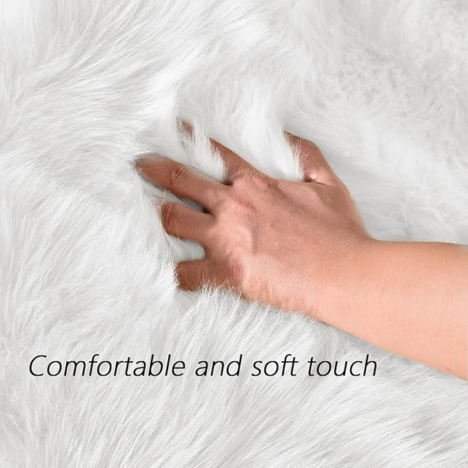 Latepis White Faux Fur Rug 3x5, Faux Sheepskin Rugs - Image 6