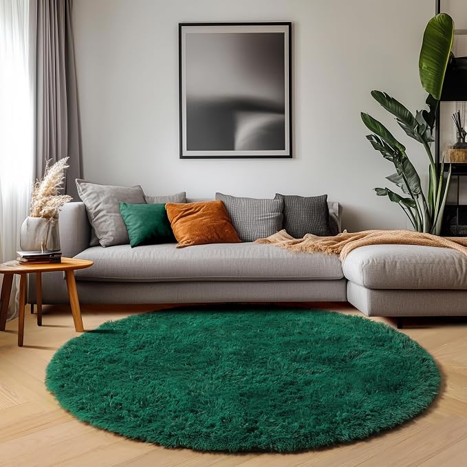 Dark Green Round Area Rug 4ft, Soft Bedroom Circle Rugs - Image 9