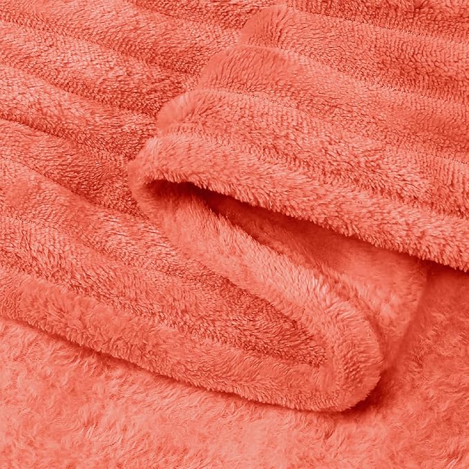 BEDELITE 3D Ribbed Coral Red Fleece Throw Blanket - Image 9