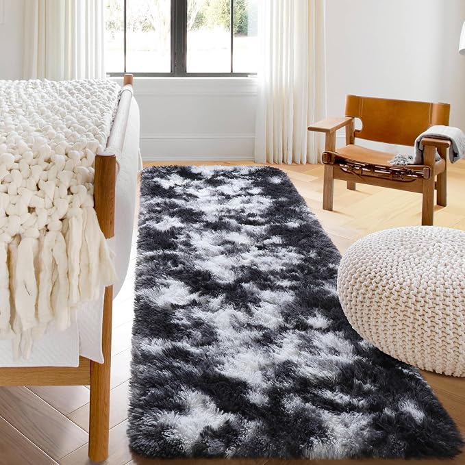 Runner Rugs for Bedroom Living Room, Fluffy 2x6 Black and White Area Rug | Soft - Image 6