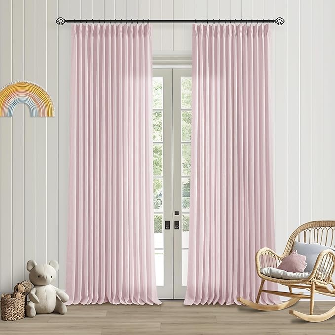 Light Pink Linen Pinch Pleat Curtains 96 Inch Length 2 Panels Set 40x96 | by Twodrapes