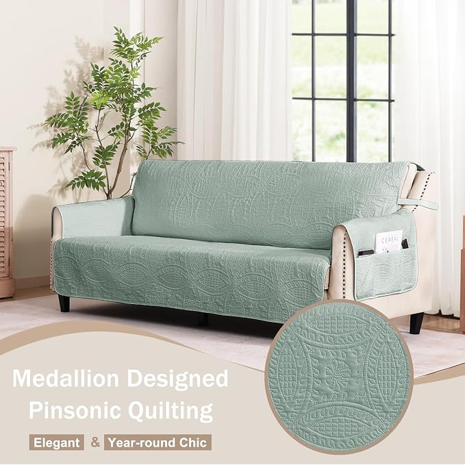 Sage Blue Loveseat Covers for 2 Cushion Couch, Water Repellent Slip Covers for - Image 8