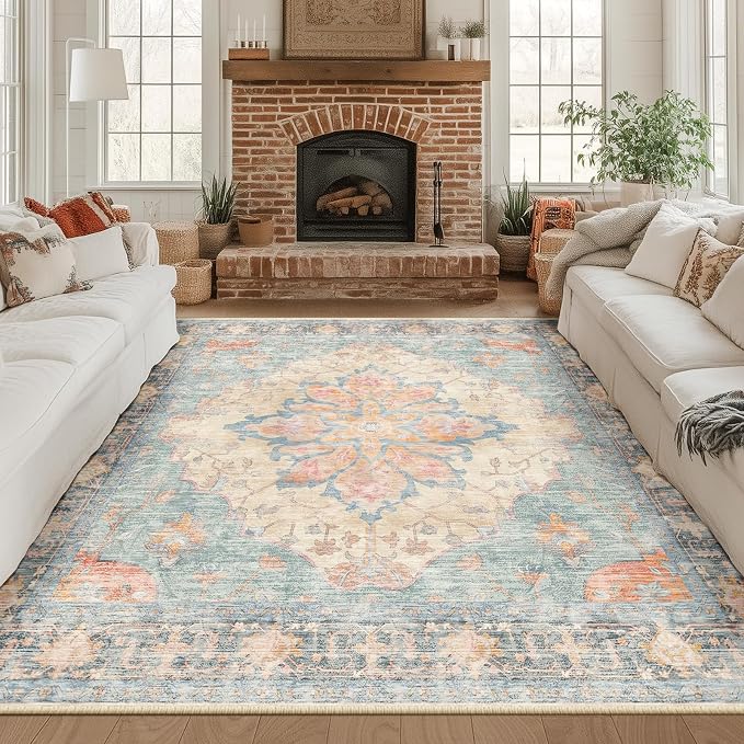 RELEANY Washable Area Rug, Square 8'x8', Water Repellent, Pet Friendly by RELEANY