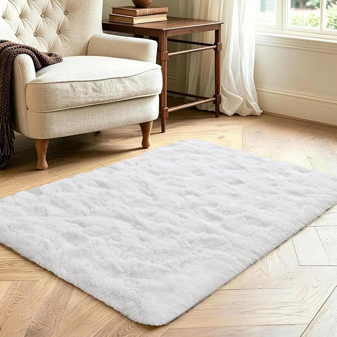 2x3 White Fluffy Soft Area Rug Non-Slip - Image 3