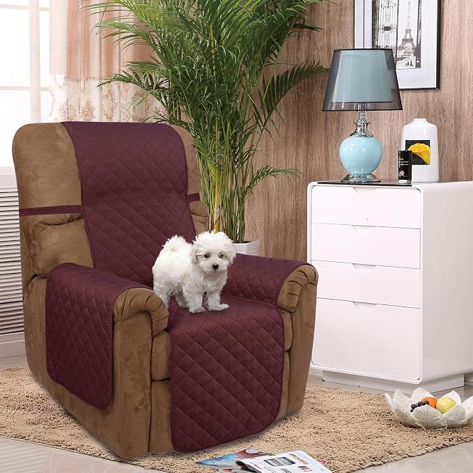 U-NICE HOME Reversible Recliner Chair Covers, Burgundy/Tan | 28''Recliner Cover - Image 2