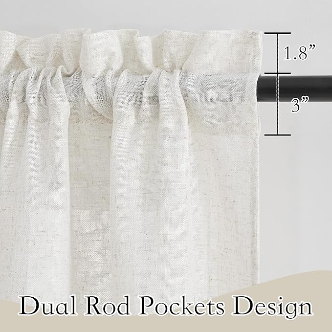 RYB HOME Semi Sheer Curtains Linen Textured Fabric Light and Airy Half Privacy Window Drapes for Bedroom Dining Living Room Office, Linen, 34 inch Wide x 84 inch Long, 2 Panels