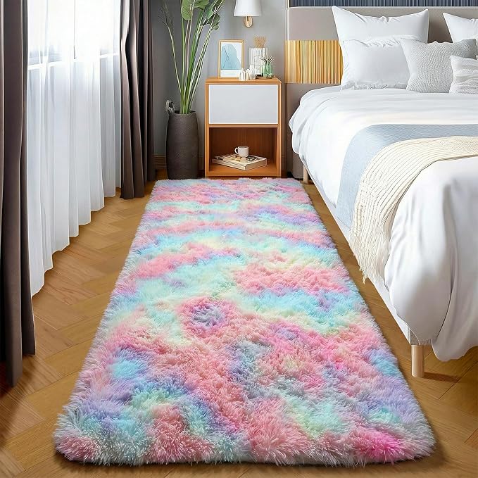 Rainbow Runner Rugs for Girls Bedroom Living Room, 2x6 Fluffy Soft Area Rug | by ONASAR