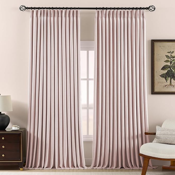 Pinch Pleated Linen Curtains 100% Blackout 102 Inches Long by AUSSPVOCT