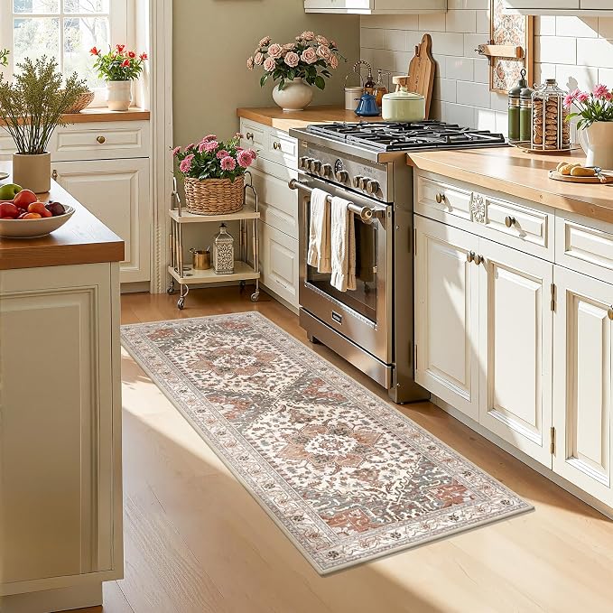 Yamaziot Washable Runner Rug, 2x6 Non-Slip Boho Vintage Hallway Kitchen Rug | - Image 6
