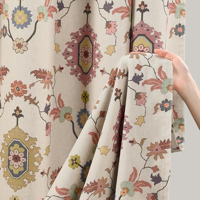 Boho Floral 100% Grommet Blackout Curtains 96 Inch 2 Panels | Colorful Bohemian - Image 6