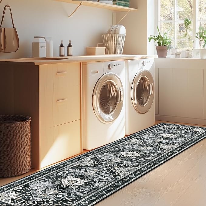 Yamaziot Washable Runner Rug, 2x8 Non-Slip Boho Vintage Hallway Kitchen Rug | - Image 7