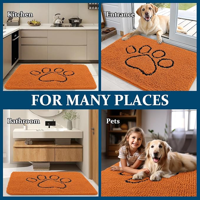 OLANLY Dog Door Mat for Muddy Paws 48x30, Paw Print Design Chenille Mud Mat | - Image 8