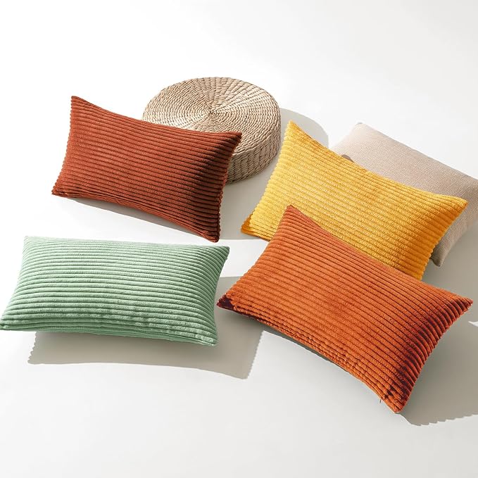 MIULEE Fall Decorative Lumbar Pillow Covers Yellow Rust Green 12x20 | Set of 4 - Image 2