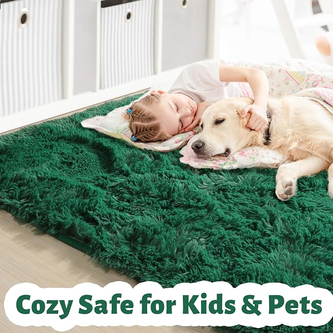 Amdrebio Dark Green Large Furry Rug 6x9 - Image 4