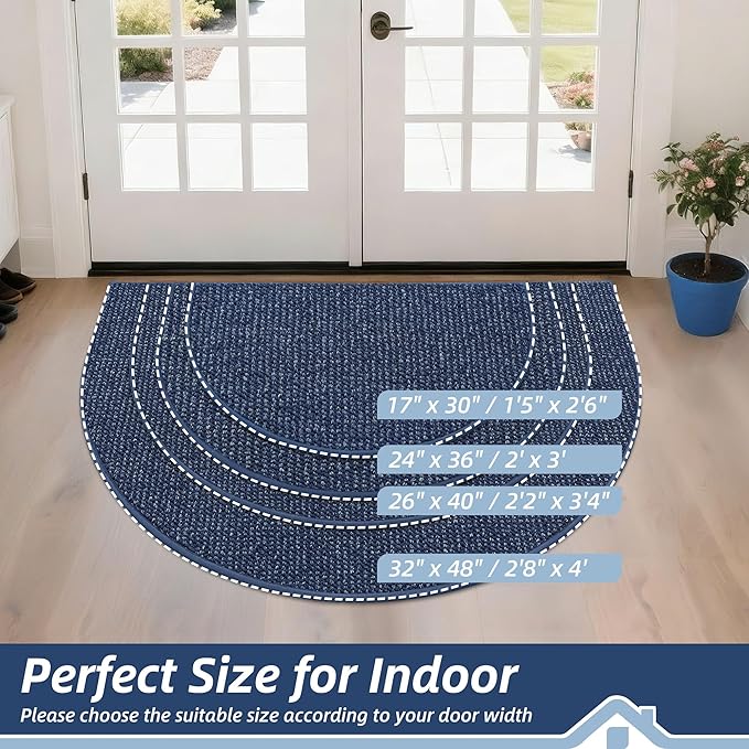 BEQHAUSE Dirt Trapper Door Mat 17" x 30" Half Circle Non Slip Rugs, Absorbent - Image 2