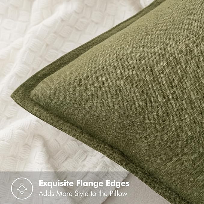 MIULEE Decorative Linen Pillow Covers 20x20 Inch Green | Boho Farmhouse​ - Image 2